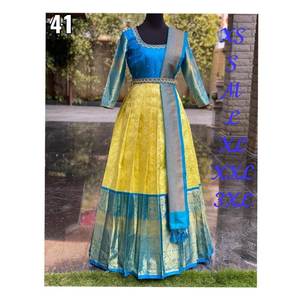 BATA DE TRABAJO JACQUARD DE ALGODÓN DE DISEÑADOR CON DUPATTA AMARILLO - Product Image 1