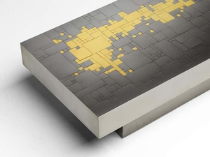 Mesa de centro de diseño contemporáneo, muy vendida, con incrustaciones artísticas en negro y dorado, mesa de cóctel. - Product Image 4