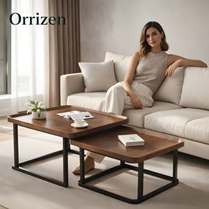 Mesa de Centro Cuadrada de Estilo Simple, Moderna, Multifuncional y de Lujo, Fácil de Armar, con Marco Metálico Color Marrón, para Muebles de Sala - Product Image 1