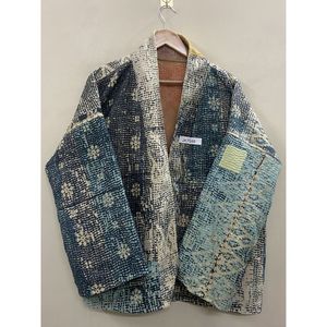 Handmade 100% Cotton Patchwork kantha <b>Kimono</b> <b>Jacket</b> Full Sleeve Shawl Collar Eco-Friendly Women's Wear <b>jacket</b> - Product Image 6