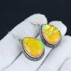 Pendientes de Plata de Ley 925 con Ópalo de Fuego Australiano Triple, Joyería Hecha a Mano, Pendientes Colgantes para Mujer, Venta al por Mayor - Product Image 5