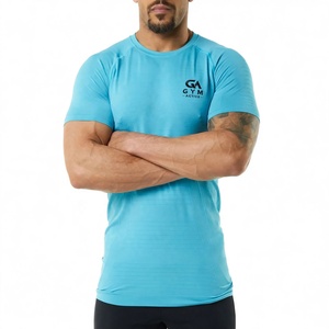 เสื้อยืดออกกำลังกายผู้ชาย GYM ACTIVE ผ้าคอตตอนผสมสแปนเด็กซ์ พิมพ์ลายสกรีน สไตล์สตรีทแฟชั่น ทรงเข้ารูป คอกลม ถักทอ สีน้ำเงิน - Product Image 2