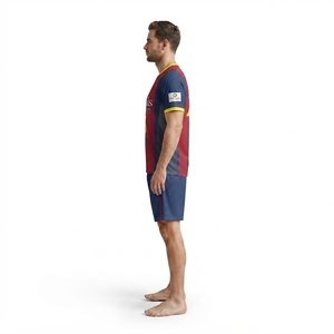 OEM Custom Men's Navy <b>Red</b> <b>Striped</b> Quick Dry V-neck Soccer Jersey Kit Sublimated Polyester Football Shorts Set with Royals FC - Product Image 3