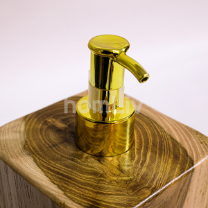 Distributeur de savon liquide carré décoratif en bois de teck naturel massif, fait main, durable, accessoire de salle de bain avec pompe à lotion - Product Image 3