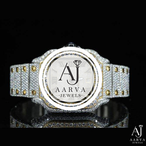 Montre mécanique en acier inoxydable avec incrustation de diamants, affichage analogique, bracelet de 20 mm, pierres précieuses, montre de luxe - Product Image 1