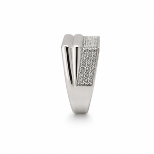 925 Sterling <b>Silver</b> Geometric Micro Pave Cubic Zirconia Signet <b>Ring</b> <b>for</b> <b>Men</b> Wedding Party High Polish Finish - Product Image 4