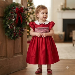 Vestido Geométrico Rojo Navideño para Bebés y Niñas, Ecológico, Transpirable, al por Mayor, Precio de Fábrica ODM OEM, Premium - Product Image 4