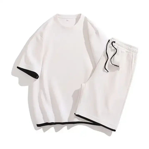 Conjunto de Camiseta y Pantalones Cortos para Hombre, Transpirable, Ligero, de Secado Rápido, Tejido Personalizado, Color Sólido, Poliéster/Algodón, Verano - Product Image 1