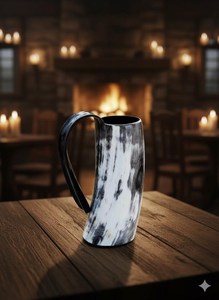 Corne à boire viking en matériau organique de haute qualité avec bordure en laiton, faite à la main, écologique, cadeau de Noël - Product Image 3