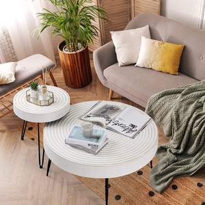 Farmhouse Round Coffee <b>Table</b> Modern Circular Center <b>Table</b> with Natural <b>Wood</b> Finish <b>White</b> Accent <b>Side</b> End <b>Table</b> for Living - Product Image 3