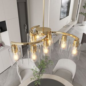 Lampadario Contemporaneo in Vetro Dorato a 9 Luci con Altezza Regolabile, Kit di Illuminazione Sospesa per Tavoli da Pranzo - Product Image 3