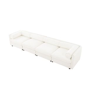 Divano Componibile Durevole con Vano Contenitore, Seduta Profonda e Confortevole, Schienale e Braccioli Cilindrici per Soggiorno - Product Image 4