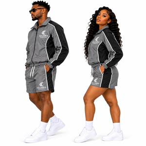 Unisex Tracksuit Set Gray Black Full Sleeve <b>Zipper</b> <b>Jacket</b> Shorts Quick Dry Sporty Spring Wear athletic outfit - Product Image 4