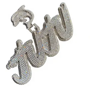 Colgante con Letra Inicial JUJU, Estilo Hip Hop, Chapado en Oro Blanco sobre Plata de Ley 925, con Moissanita VVS y Engaste de Garra - Product Image 1