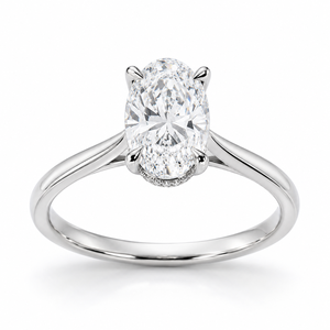 Anillo de Compromiso Solitario de Diamante Cultivado en Laboratorio con Corte Ovalado de Lujo, Oro Blanco de 18K, Halo Oculto, Anillo de Boda Personalizado - Product Image 1