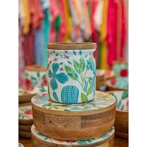 Tarro de Almacenamiento Ecológico de Madera de Mango con Estampado Esmaltado, Organizador para Encimera de Cocina - Product Image 3