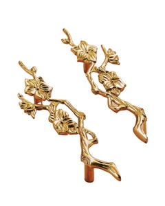 มือจับตู้ทองเหลืองลายดอกไม้หรูหรา สีทองโบราณ สำหรับตกแต่งลิ้นชัก อุปกรณ์ตกแต่งเฟอร์นิเจอร์ดีไซน์เนอร์ - Product Image 2