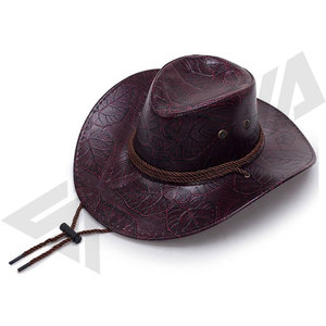 New Arrival Leather Material Western <b>Hat</b> Unisex <b>Flat</b> Top Cowboy Jazz <b>Cap</b> Fashionable Gift Idea - Product Image 2