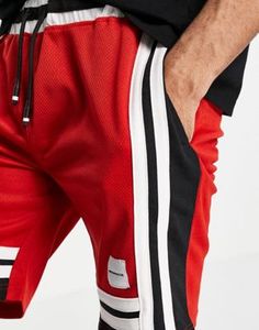 Pantalones Cortos Deportivos Rojos para Hombre con Rayas Laterales, Cintura con Cordón, Transpirables, Ropa Casual - Product Image 4