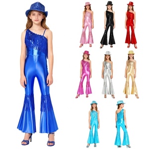Costume de danse disco pour filles de 6 à 16 ans, combinaison avec chapeau Fedora pour banquets, concours, fêtes, compétitions de danse, costumes de danse jazz - Product Image 1