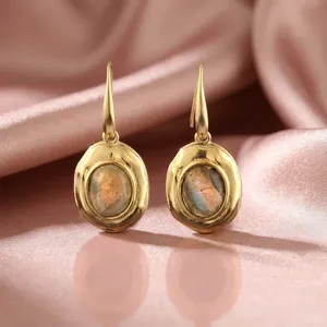 Boucles d'oreilles tendance bohèmes en laiton plaqué or 18 carats avec labradorite naturelle, style chic et minimaliste, vente en gros - Product Image 6