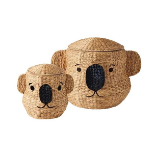 Eco-Friendly Handwoven Water Hyacinth Koala Storage <b>Baskets</b> <b>with</b> <b>Lid</b> Set of 2 Laundry Hamper for Kids Room from Vietnam - Product Image 1
