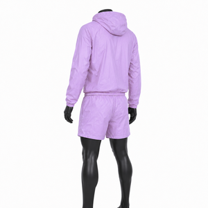 Ensemble veste coupe-vent légère à capuche et short pour homme, violet uni, décontracté, vêtements d'extérieur printemps, survêtement, séchage rapide - Product Image 5