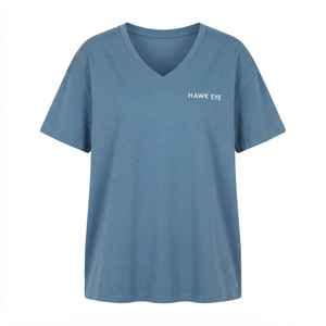 Women's <b>Blue</b> V-Neck Short <b>Sleeve</b> T-Shirt Loose Fit 100% Cotton Casual Jersey Logo <b>Top</b> - Product Image 6
