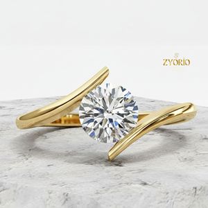 Anillo de compromiso solitario de corte redondo con diseño de envolvente abierto moderno de oro de 10K con diamantes para mujer - Product Image 5