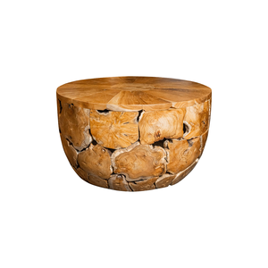 Table ronde en teck rustique ARTERRA Premium, table basse artisanale en bois naturel, meubles de salon - Product Image 1