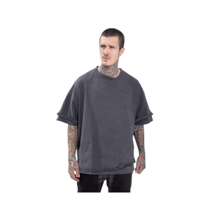 T-shirt décontracté à manches courtes, col rond, effet vieilli, coupe oversize, 300 GSM, qualité supérieure - Product Image 1