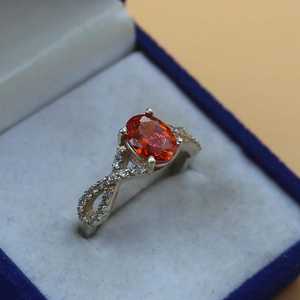 Bague de fiançailles en argent sterling avec zircon orange taille ovale, qualité supérieure, style vintage certifié, bijou élégant, cadeau idéal pour - Product Image 2