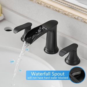 Rubinetto da Bagno Nero a 3 Fori da 8 Pollici con Doppia Leva e Scarico a Scomparsa per Lavabo - Product Image 2