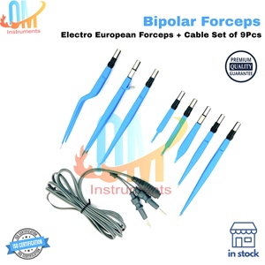 Ensemble professionnel de 9 pinces à baïonnette bipolaires européennes électriques |   Qualité supérieure, revêtement bleu |   Acier inoxydable de qualité médicale - Product Image 4
