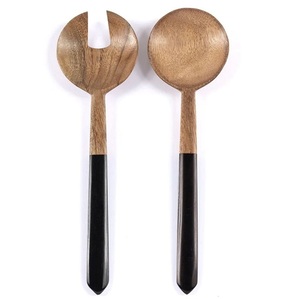 Eco-Friendly Wooden <b>Salad</b> Server Set with Black Resin Handle Lightweight Natural Wooden Cutlery Set Kitchenware for <b>Salad</b> <b>Tools</b> - Product Image 1