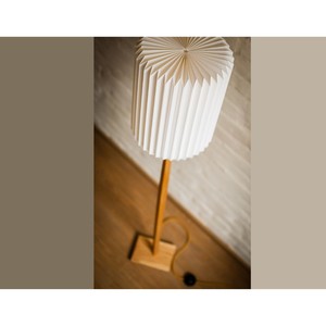 Japandi <b>Industrial</b> Wooden <b>Floor</b> <b>Lamp</b> With Rectangular Pleated Shade - Product Image 2