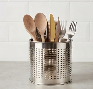 Organizador de Cubiertos de Acero Inoxidable, Cilíndrico y Perforado, para Cocina - Product Image 2