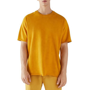 Men's Mustard Yellow O-Neck Short Sleeve Cotton T-<b>Shirt</b> Regular Fit Solid Color Casual Knitted Plain Dyed Style Manufacturer - Product Image 1