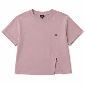 เสื้อครอปท็อปสีม่วงอ่อนทันสมัย ตัดเย็บแบบเฉียง ดีไซน์ร่วมสมัย ผ่าข้าง เสื้อผู้หญิง แขนสั้น ถักแบบสั่งทำพิเศษ ใส่ได้ทุกวัน - Product Image 2