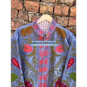 Indian <b>Velvet</b> <b>Jacket</b> Handmade Floral Embroidery Suzani <b>Velvet</b> Coat Inside Cotton Lining <b>Jacket</b> <b>Women</b> Winter Clothing Coat - Product Image 3