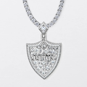 Collar con Colgante Escudo Defiant de Plata 925 con Moissanita Engastada en Bisel, Joyería Clásica Unisex Estilo Hip Hop, Regalo para Fiesta - Product Image 4