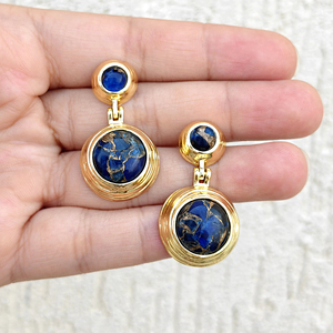 Nouvelles boucles d'oreilles pendantes en forme ronde, saphir mohave, cuivre, turquoise, plaquées or 18 carats, bijoux fantaisie, boucles d'oreilles tendance. - Product Image 2