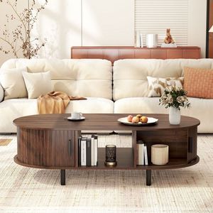 Tavolino da Caffè Moderno Mid-Century da 48 Pollici con Ante Scorrevoli Scanalate e Vano Aperto - Product Image 3