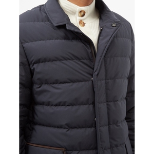 Veste matelassée slim fit pour homme, coupe-vent, hiver, col rabattable, fermeture éclair, couleur unie, veste matelassée décontractée en polyester - Product Image 1