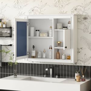 Armoire à pharmacie murale blanche de 32 pouces pour salle de bain avec 3 étagères et porte à miroir pour le rangement des toilettes - Product Image 2