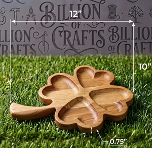 <b>Wooden</b> Clover Shaped Storage Tray With 4 Compartments Carved Design For Table Use <b>Varnished</b> Finish - Product Image 5