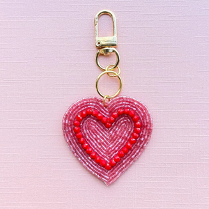 Handmade Crystal Beaded Heart Keychain Pink & Red <b>Bag</b> <b>Charm</b> Rose Quartz Waterproof Durable - Product Image 1
