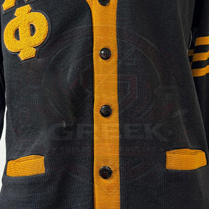 Cárdigan Personalizado con Rayas, Suéter con Letras de Chenilla Personalizadas de la Fraternidad Griega Alpha Phi, Suéter de Punto para Hombre, Cárdigan Universitario - Product Image 6