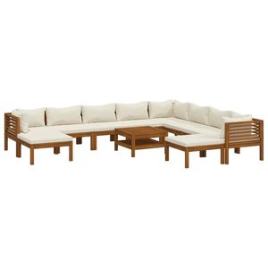 Ensemble de salon de patio en bois d'acacia massif 11 pièces avec coussins crème pour jardin - Product Image 2