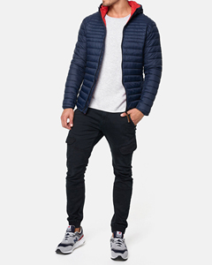 Custom Logo Front Black Padded <b>Men's</b> High Street Canvas Winter Bubble <b>Puffer</b> <b>Hooded</b> Zipper <b>Jacket</b> - Product Image 6